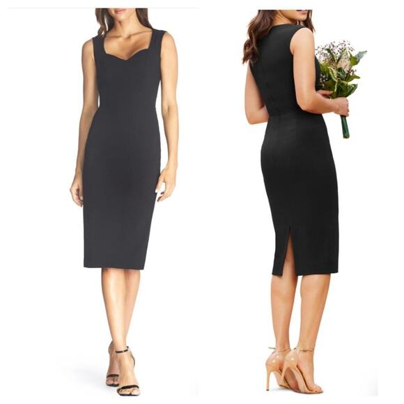 Dress the Population Women's Sleeveless Midi Elle Sheath Dress in Black - Picture 1 of 10